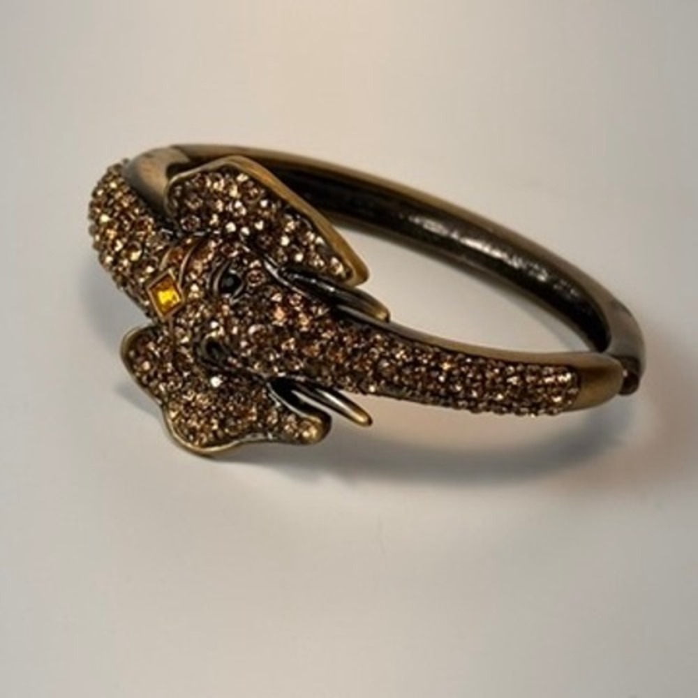 Elephant Bangle Bracelet Bronze Rhinestone Statement Boho Animal Jewelry